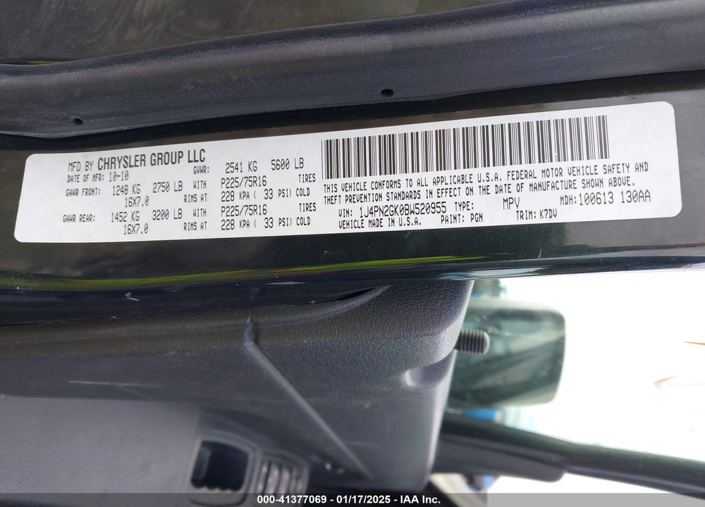 2011 JEEP LIBERTY SPORT VIN: 1J4PN2GK0BW520955
