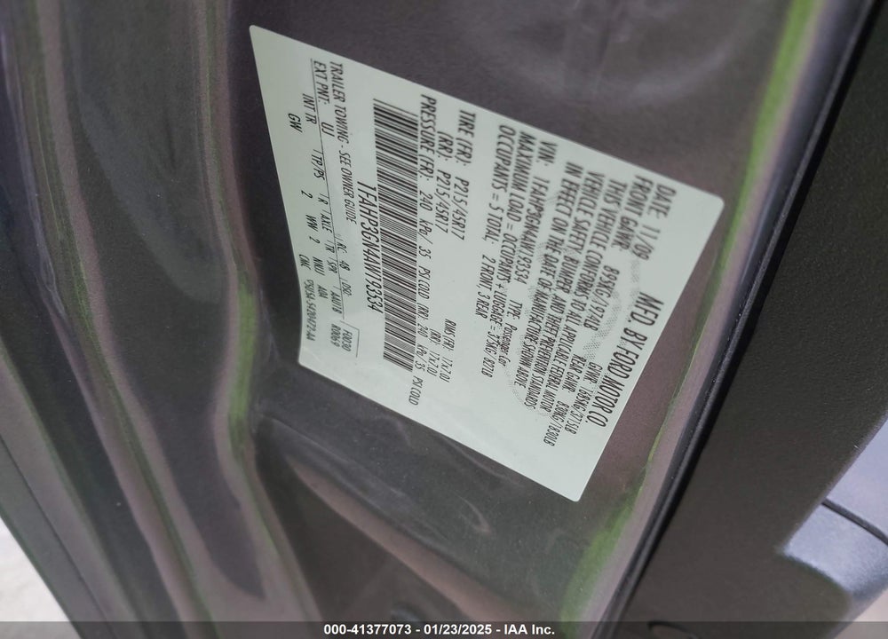 2010 FORD FOCUS VIN: 1FAHP3GN4AW193534