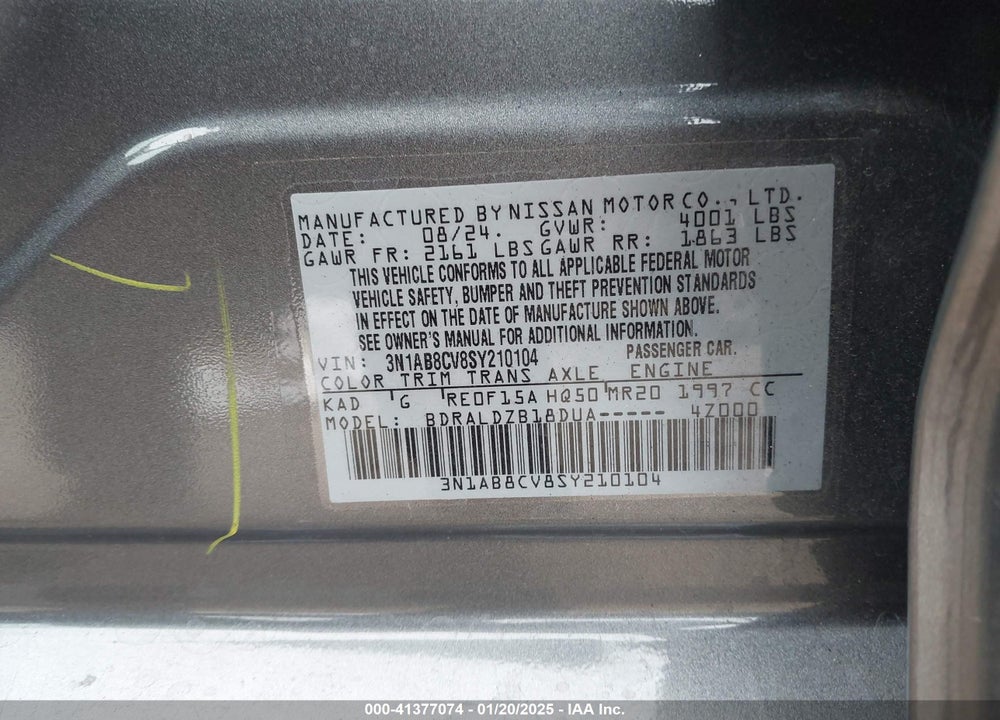 2025 NISSAN SENTRA SV VIN: 3N1AB8CV8SY210104