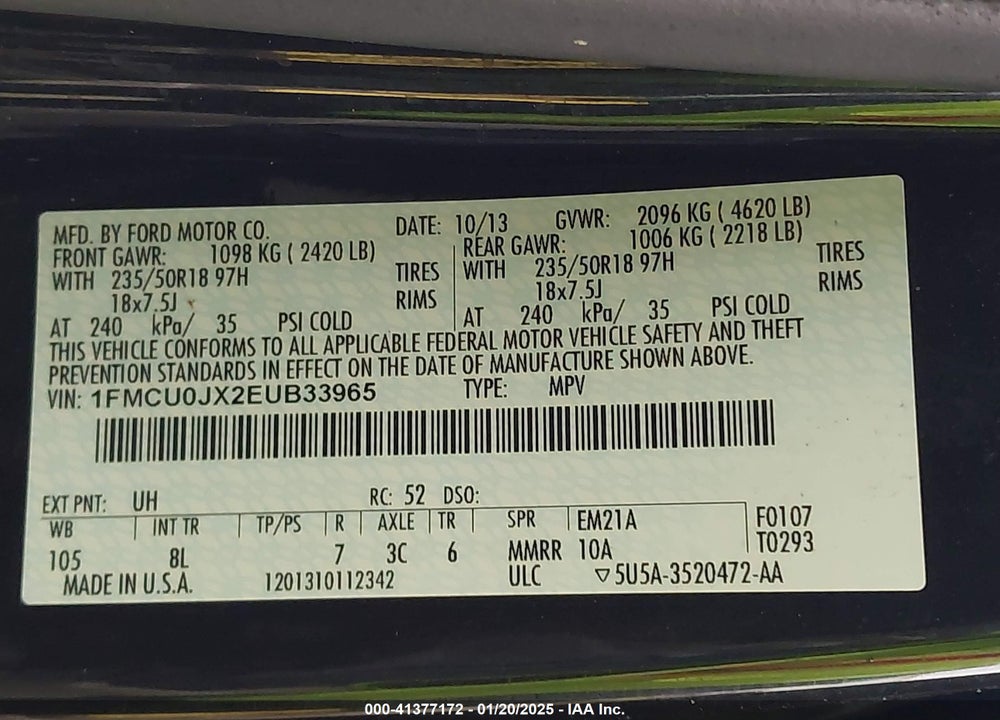 2014 FORD ESCAPE TITANIUM VIN: 1FMCU0JX2EUB33965