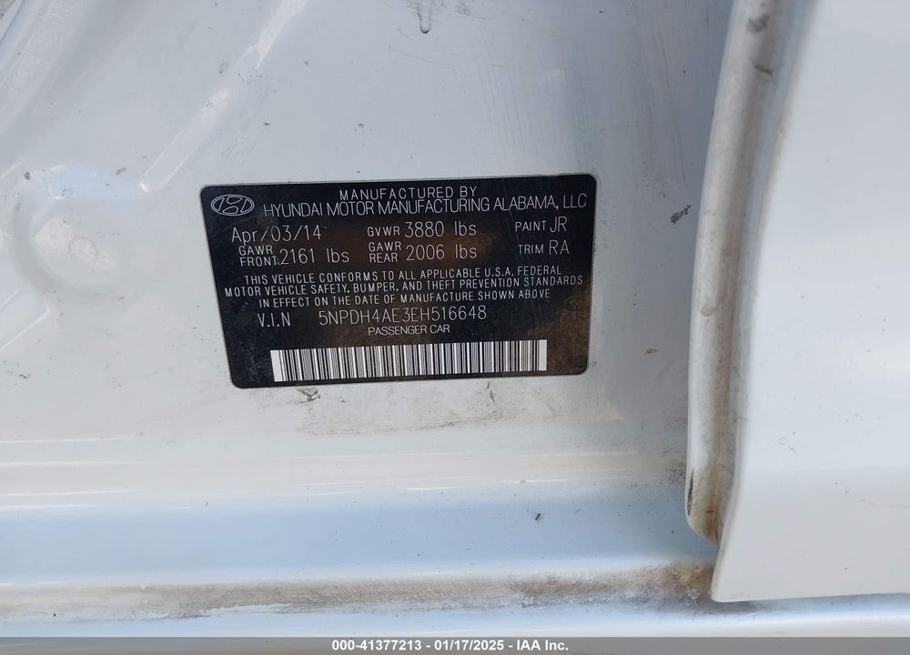 2014 HYUNDAI ELANTRA SE VIN: 5NPDH4AE3EH516648