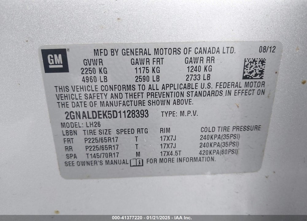 2013 CHEVROLET EQUINOX 1LT VIN: 2GNALDEK5D1128393