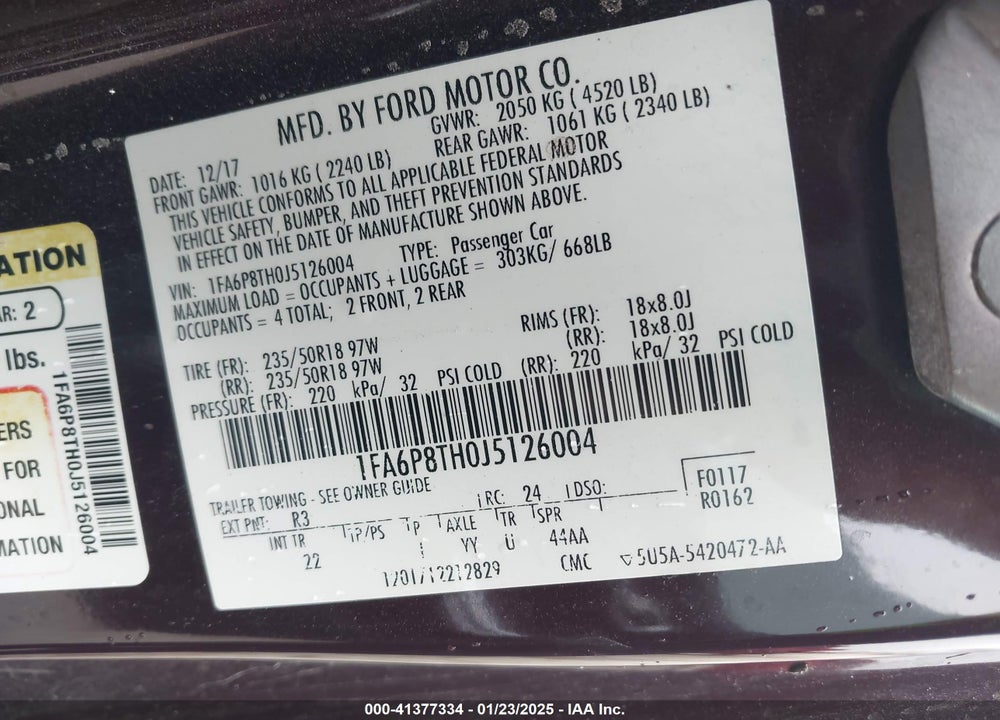 2018 FORD MUSTANG ECOBOOST VIN: 1FA6P8TH0J5126004
