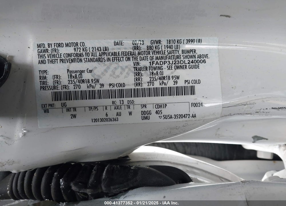 2013 FORD FOCUS VIN: 1FADP3J23DL240006