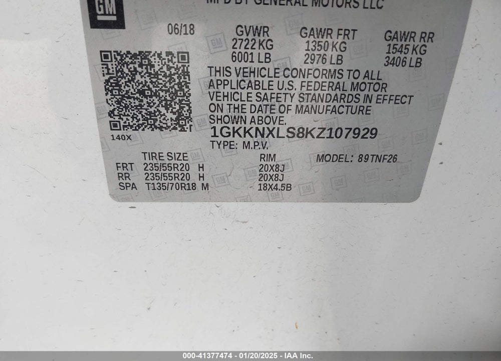 2019 GMC ACADIA DENALI VIN: 1GKKNXLS8KZ107929