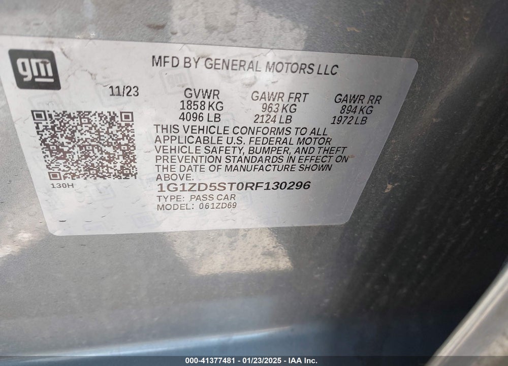 2024 CHEVROLET MALIBU VIN: 1G1ZD5ST0RF130296