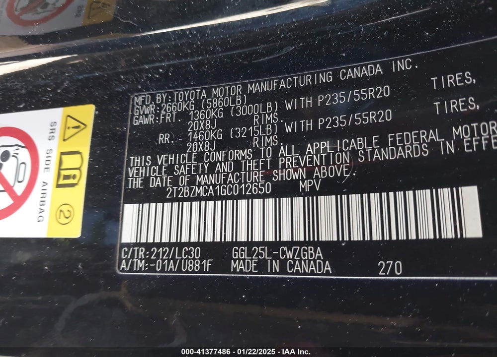 2016 LEXUS RX 350 F-SPORT VIN: 2T2BZMCA1GC012650
