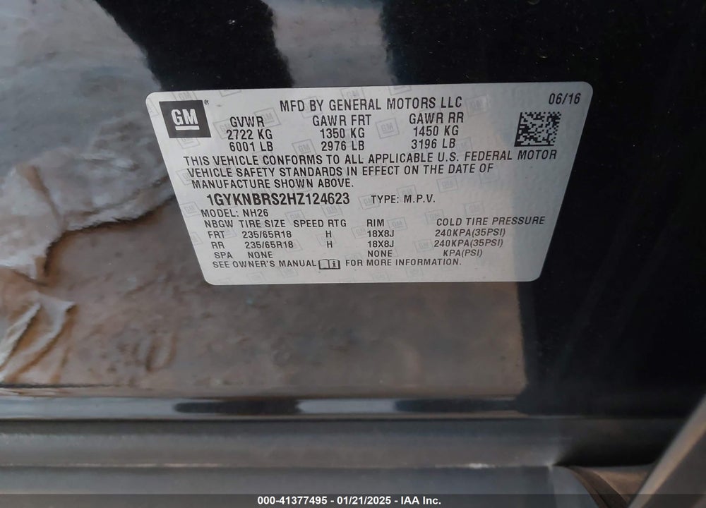 2017 CADILLAC XT5 LUXURY VIN: 1GYKNBRS2HZ124623