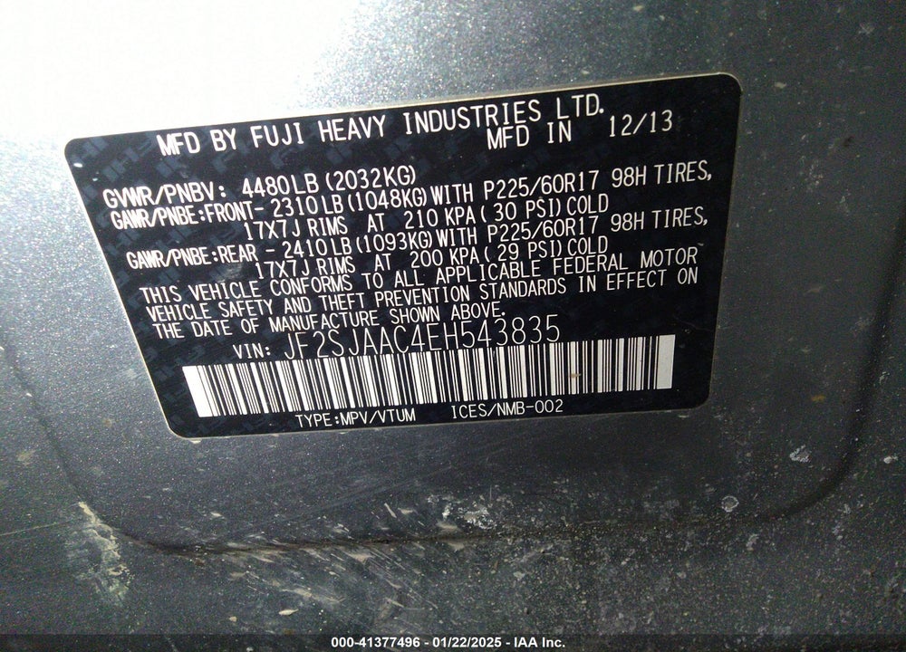 2014 SUBARU FORESTER 2.5I VIN: JF2SJAAC4EH543835