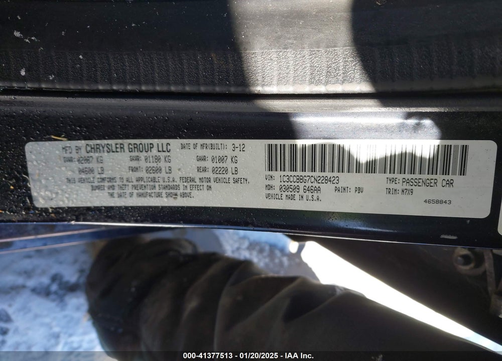 2012 CHRYSLER 200 VIN: 1C3CCBBG7CN228423