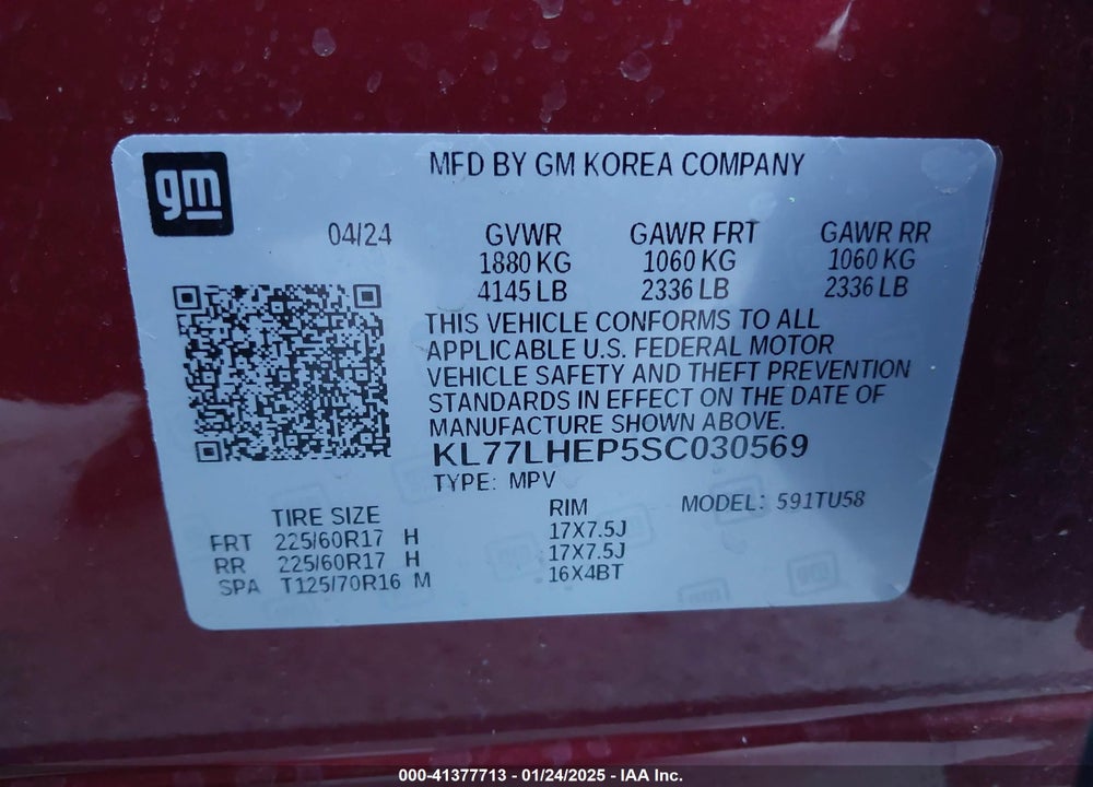 2025 CHEVROLET TRAX FWD LT VIN: KL77LHEP5SC030569