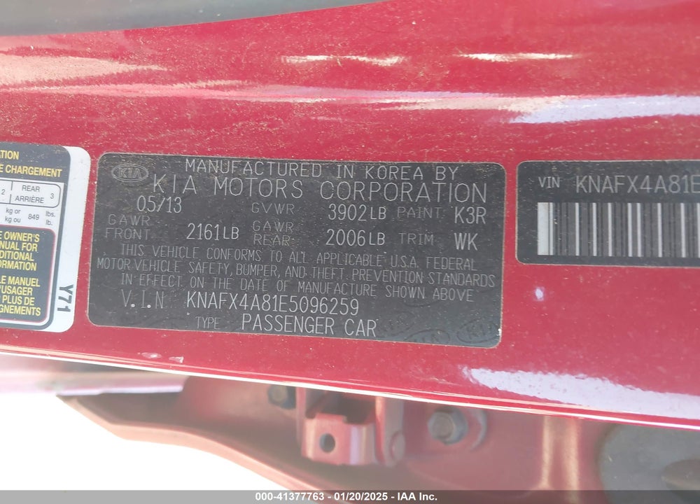 2014 KIA FORTE EX VIN: KNAFX4A81E5096259