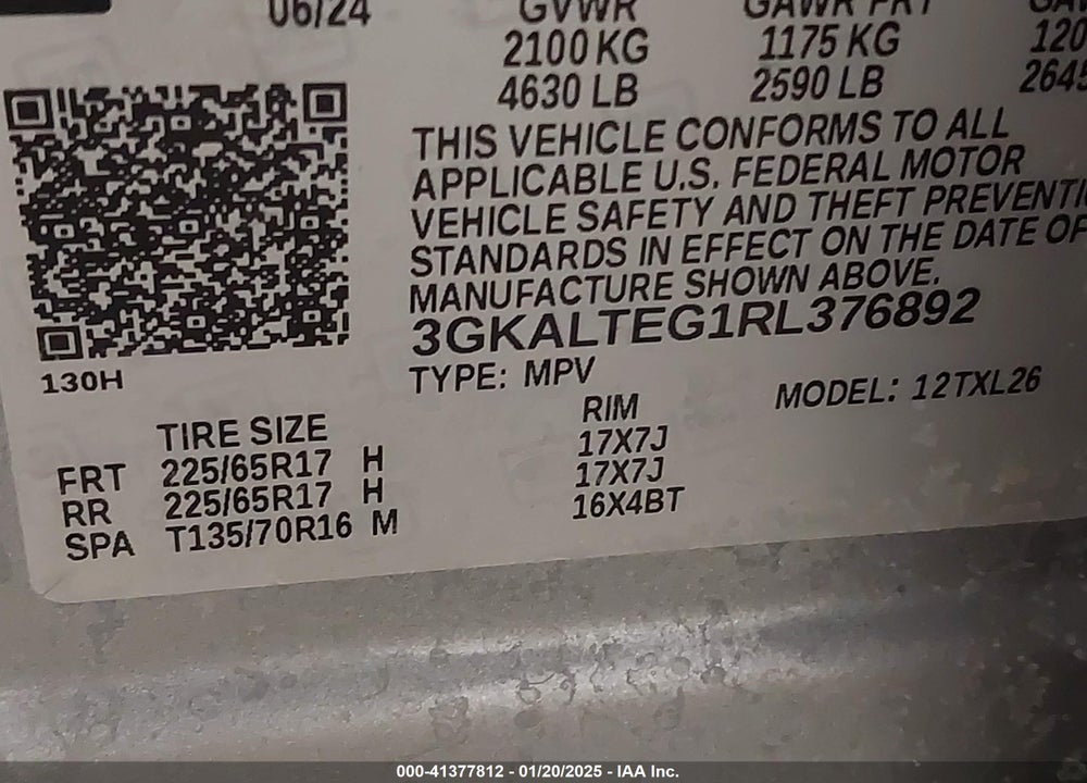 2024 GMC TERRAIN AWD SLE VIN: 3GKALTEG1RL376892