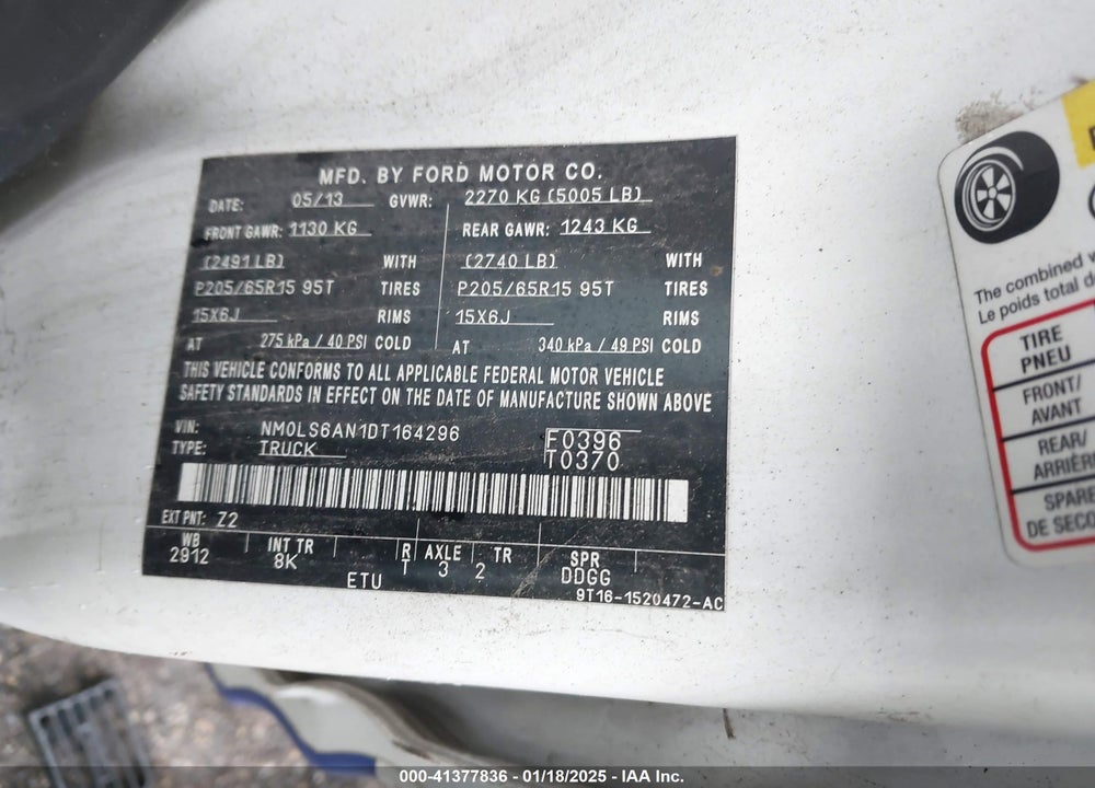 2013 FORD TRANSIT CONNECT XL VIN: NM0LS6AN1DT164296