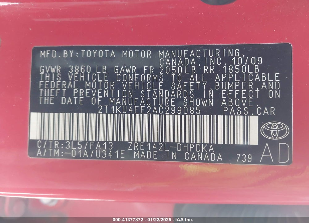 2010 TOYOTA MATRIX VIN: 2T1KU4EE2AC299085