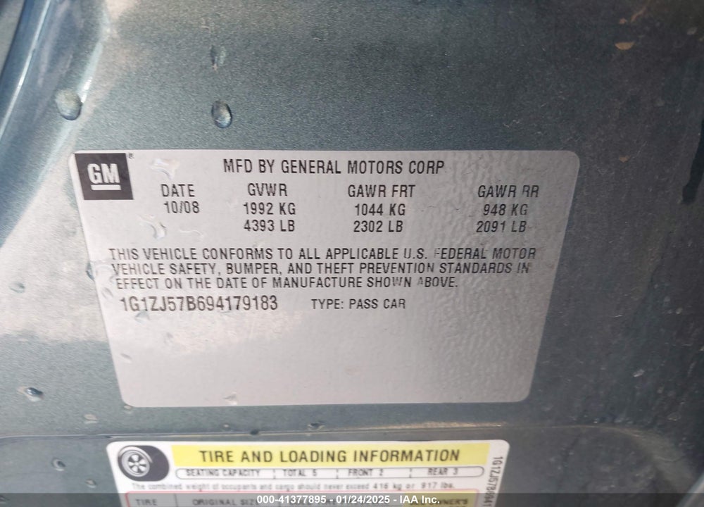 2009 CHEVROLET MALIBU LT VIN: 1G1ZJ57B694179183