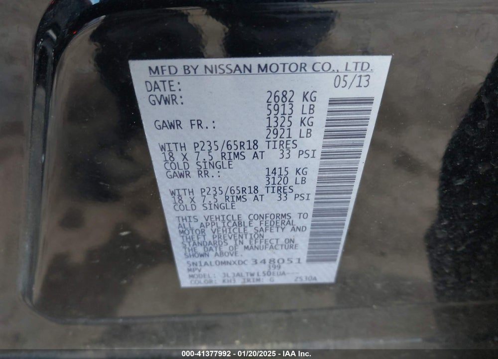 2013 INFINITI JX35 VIN: 5N1AL0MNXDC348051