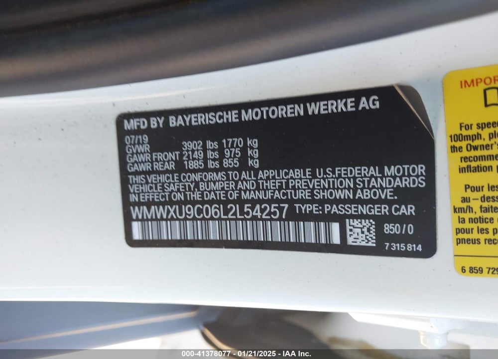 2020 MINI HARDTOP VIN: WMWXU9C06L2L54257