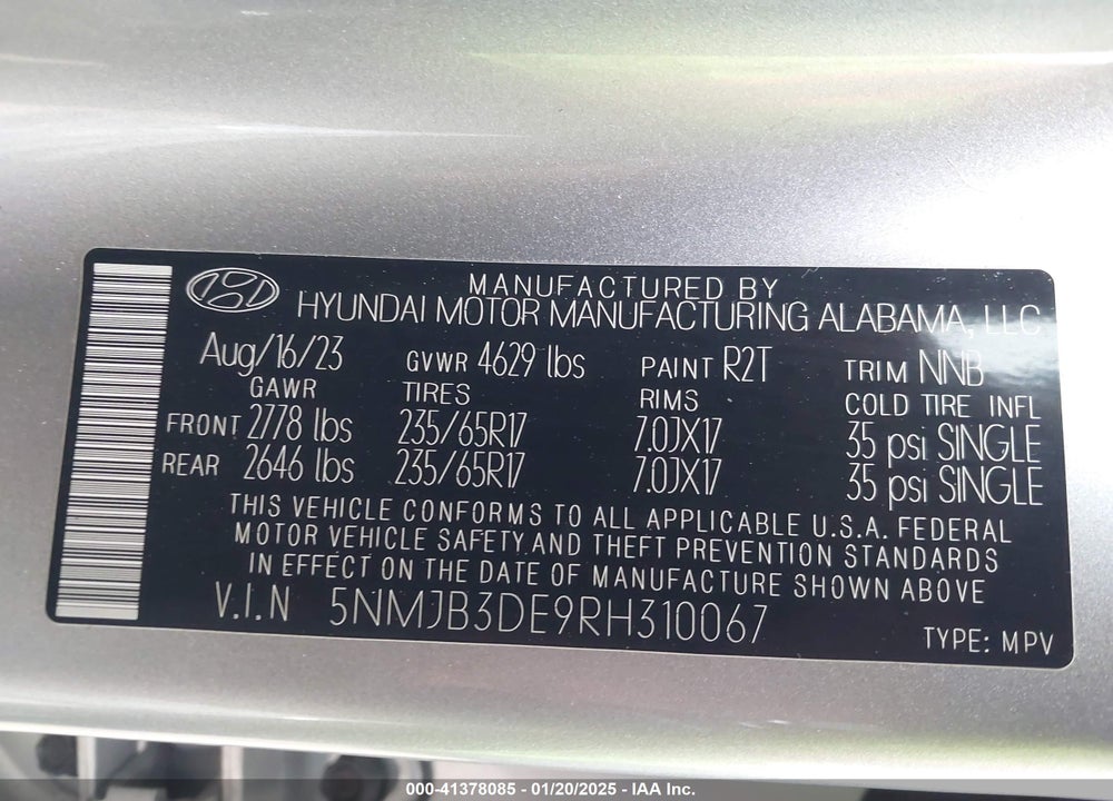 2024 HYUNDAI TUCSON SEL VIN: 5NMJB3DE9RH310067