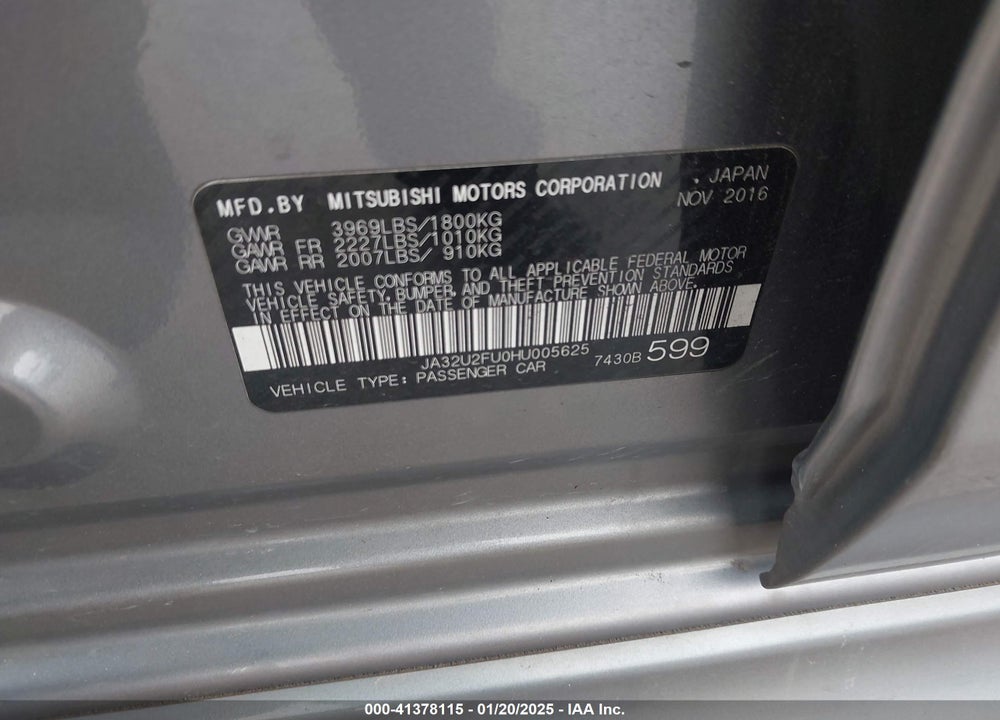 2017 MITSUBISHI LANCER VIN: JA32U2FU0HU005625