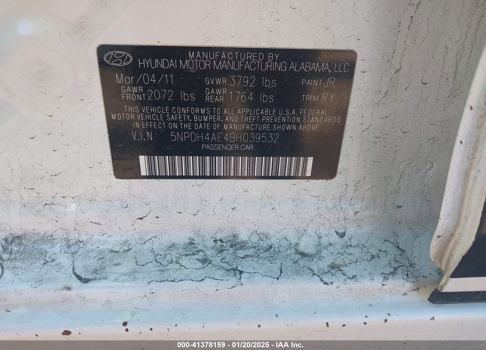 2011 HYUNDAI ELANTRA LIMITED VIN: 5NPDH4AE4BH039532