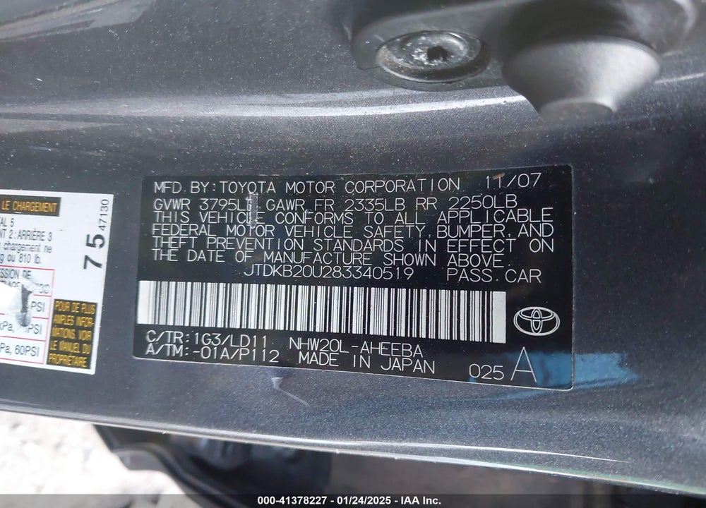 2008 TOYOTA PRIUS VIN: JTDKB20U283340519