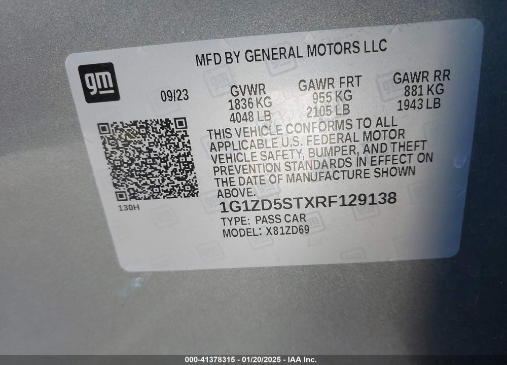 2024 CHEVROLET MALIBU VIN: 1G1ZD5STXRF129138