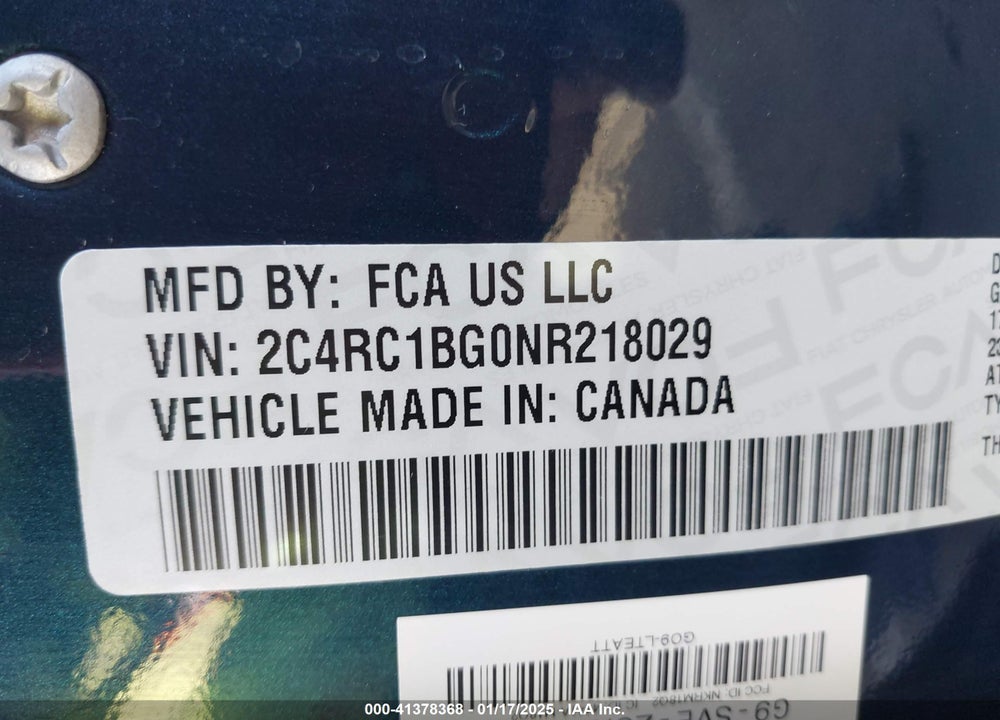 2022 CHRYSLER PACIFICA TOURING L VIN: 2C4RC1BG0NR218029