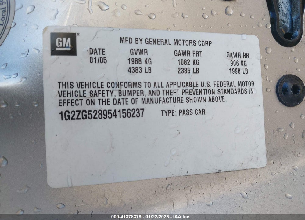 2005 PONTIAC G6 VIN: 1G2ZG528954156237