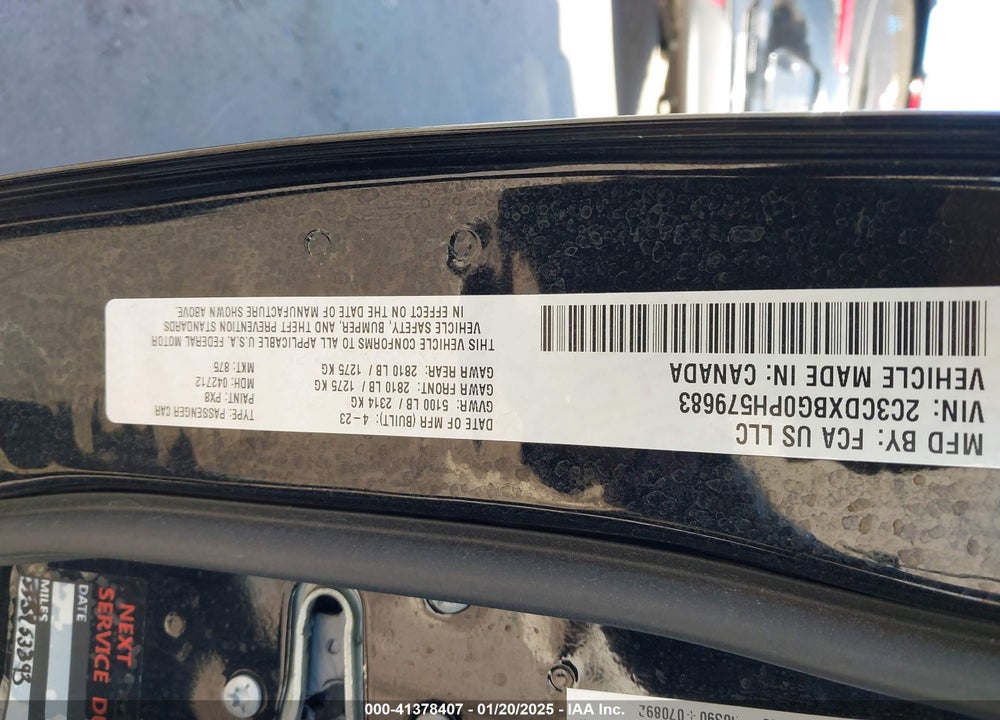 2023 DODGE CHARGER VIN: 2C3CDXBG0PH579683