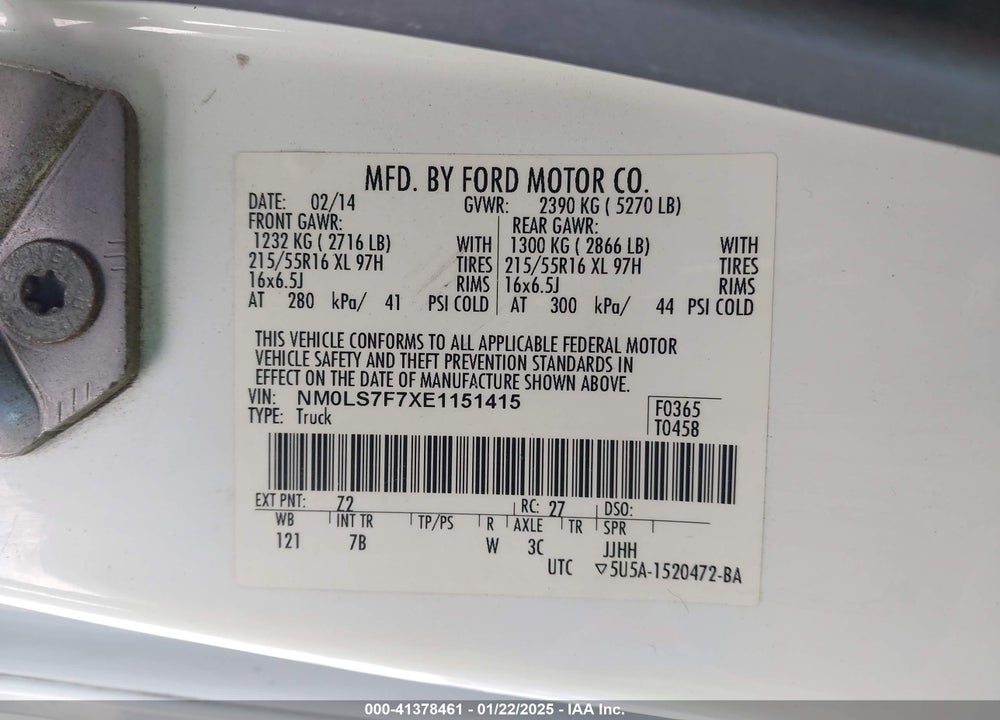 2014 FORD TRANSIT CONNECT XLT VIN: NM0LS7F7XE1151415
