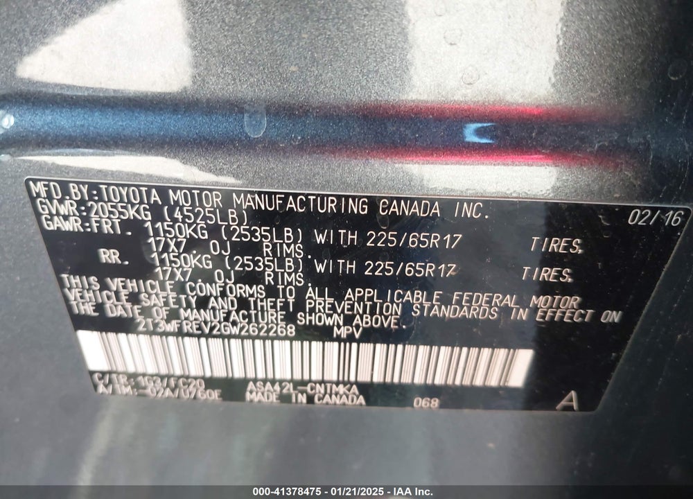 2016 TOYOTA RAV4 XLE VIN: 2T3WFREV2GW262268