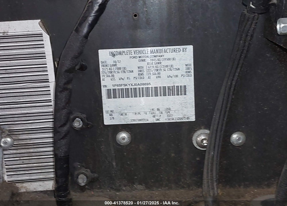 2018 FORD F-59 COMMERCIAL STRIPPED VIN: 1F65F5KYXJ0A08695