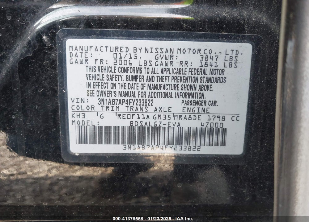2015 NISSAN SENTRA VIN: 3N1AB7AP4FY233822