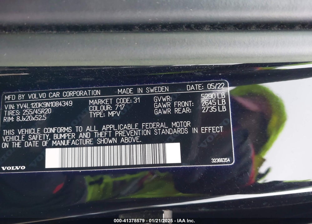 2022 VOLVO XC60 B5 MOMENTUM VIN: YV4L12DK9N1084349