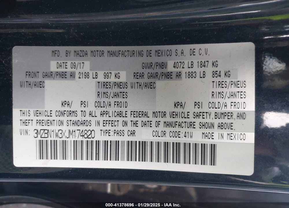 2018 MAZDA MAZDA3 VIN: 3MZBN1W3XJM174820