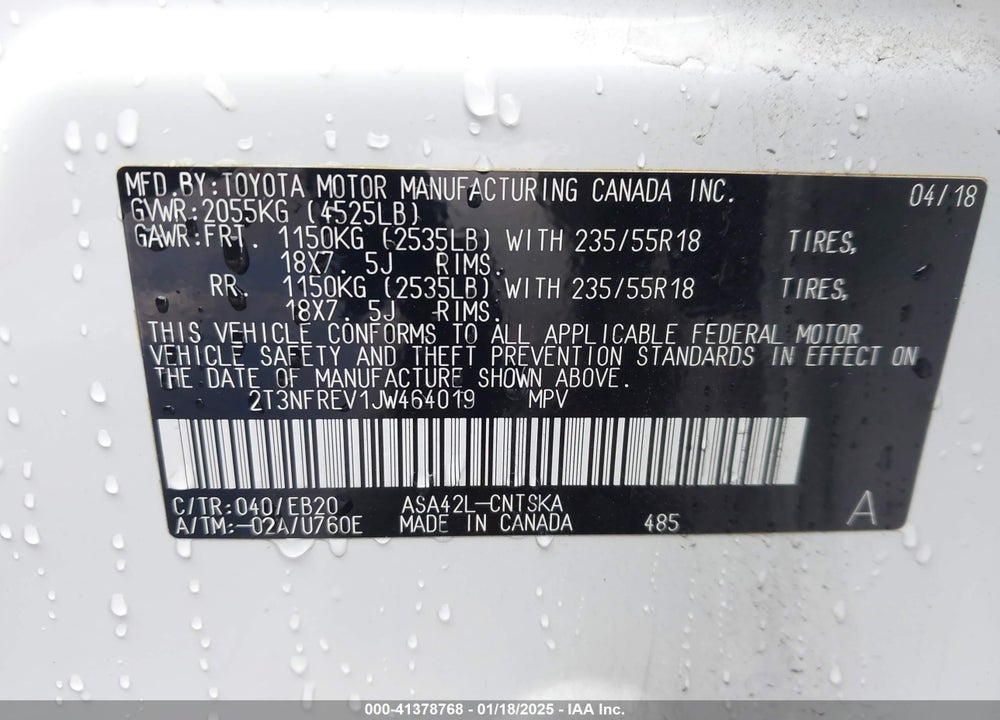 2018 TOYOTA RAV4 SE VIN: 2T3NFREV1JW464019