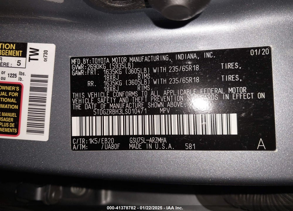 2020 TOYOTA HIGHLANDER XLE VIN: 5TDGZRBH3LS010471