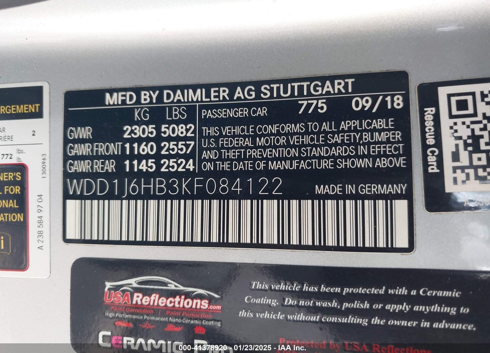 2019 MERCEDES-BENZ E 450 VIN: WDD1J6HB3KF084122
