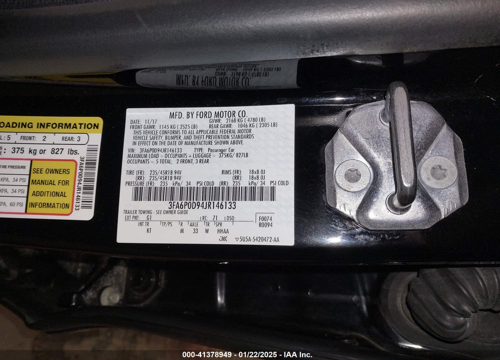 2018 FORD FUSION TITANIUM VIN: 3FA6P0D94JR146133