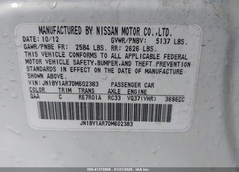2013 INFINITI M37X VIN: JN1BY1AR7DM602383