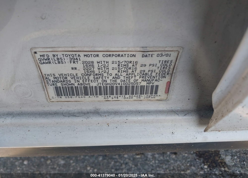 2001 TOYOTA RAV4 VIN: JTEGH20V410025057