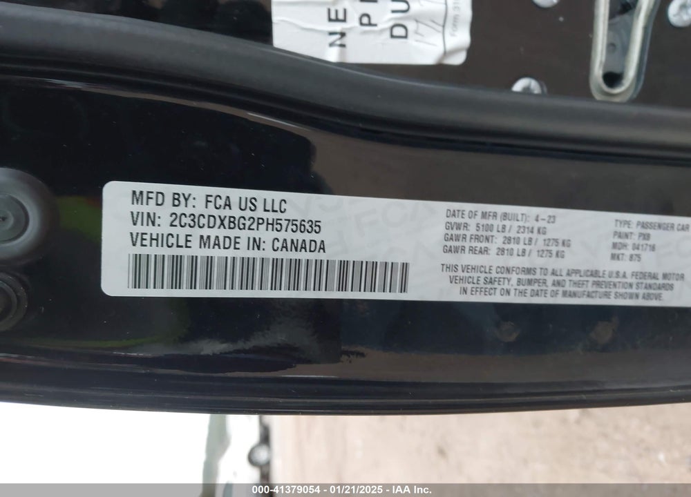 2023 DODGE CHARGER SXT VIN: 2C3CDXBG2PH575635