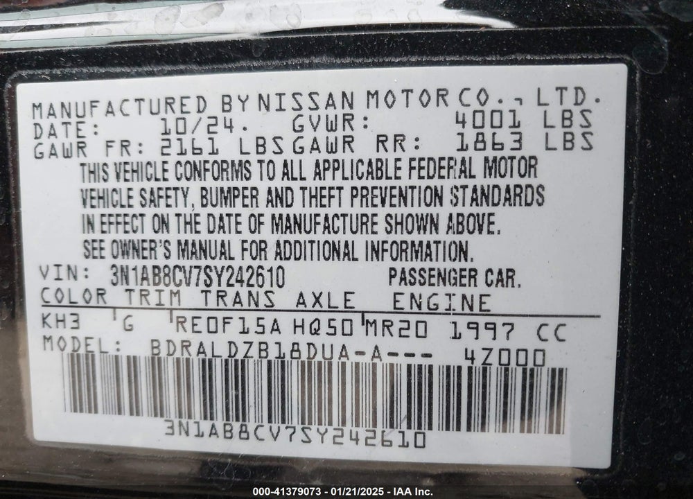 2025 NISSAN SENTRA SV VIN: 3N1AB8CV7SY242610