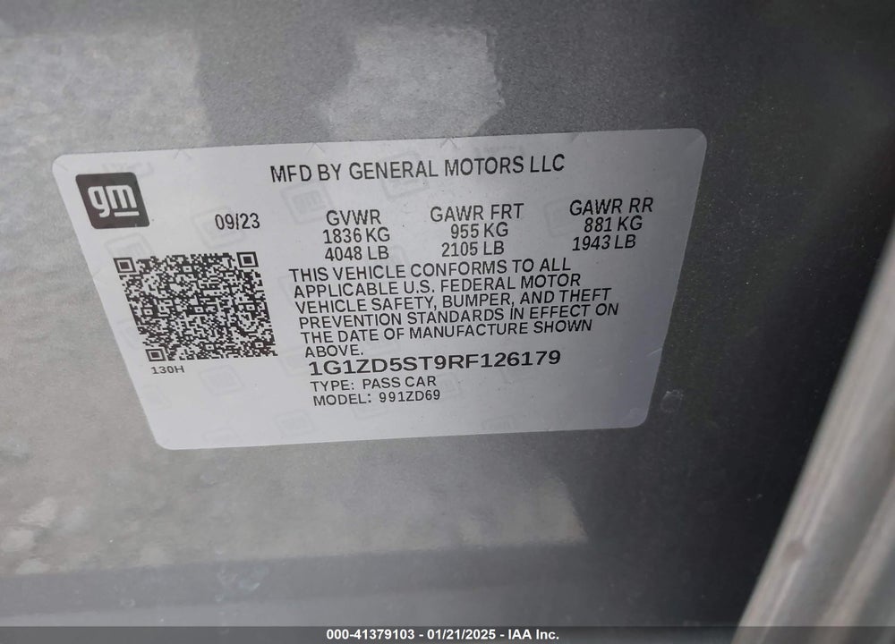 2024 CHEVROLET MALIBU FWD 1LT VIN: 1G1ZD5ST9RF126179