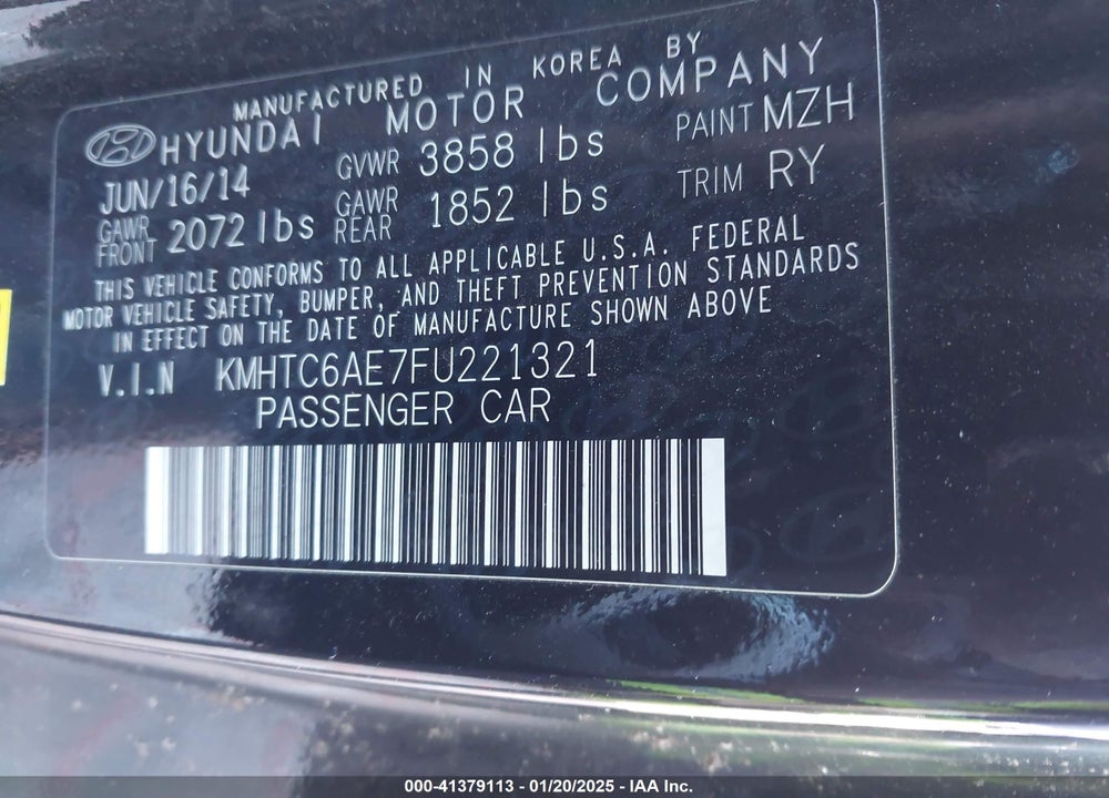 2015 HYUNDAI VELOSTER TURBO VIN: KMHTC6AE7FU221321