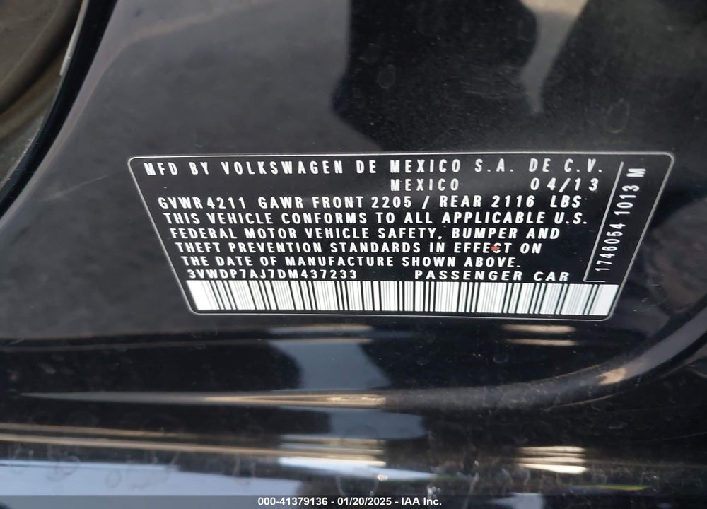 2013 VOLKSWAGEN JETTA VIN: 3VWDP7AJ7DM437233