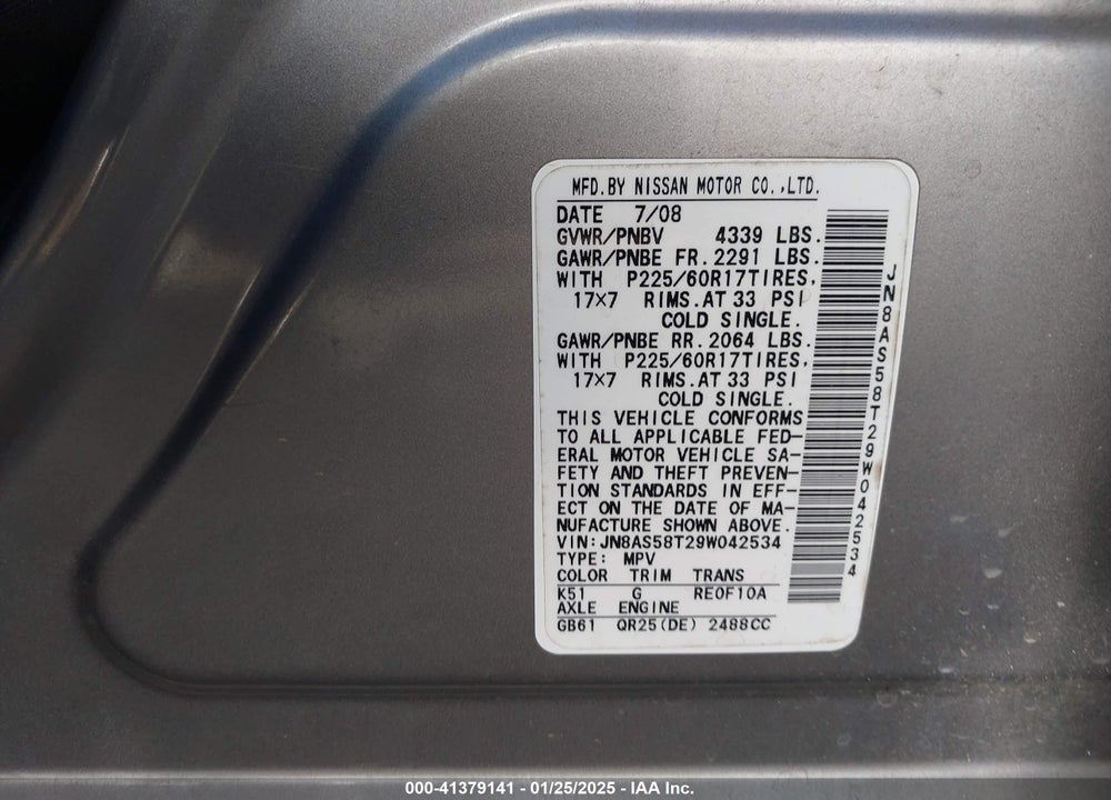 2009 NISSAN ROGUE SL VIN: JN8AS58T29W042534