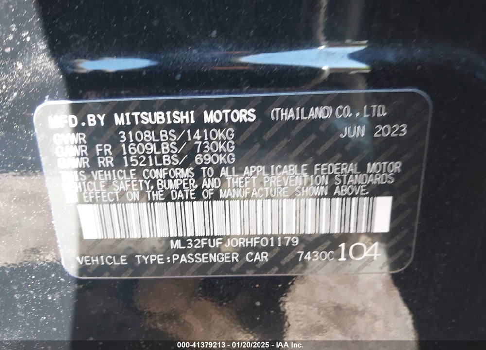 2024 MITSUBISHI MIRAGE VIN: ML32FUFJ0RHF01179