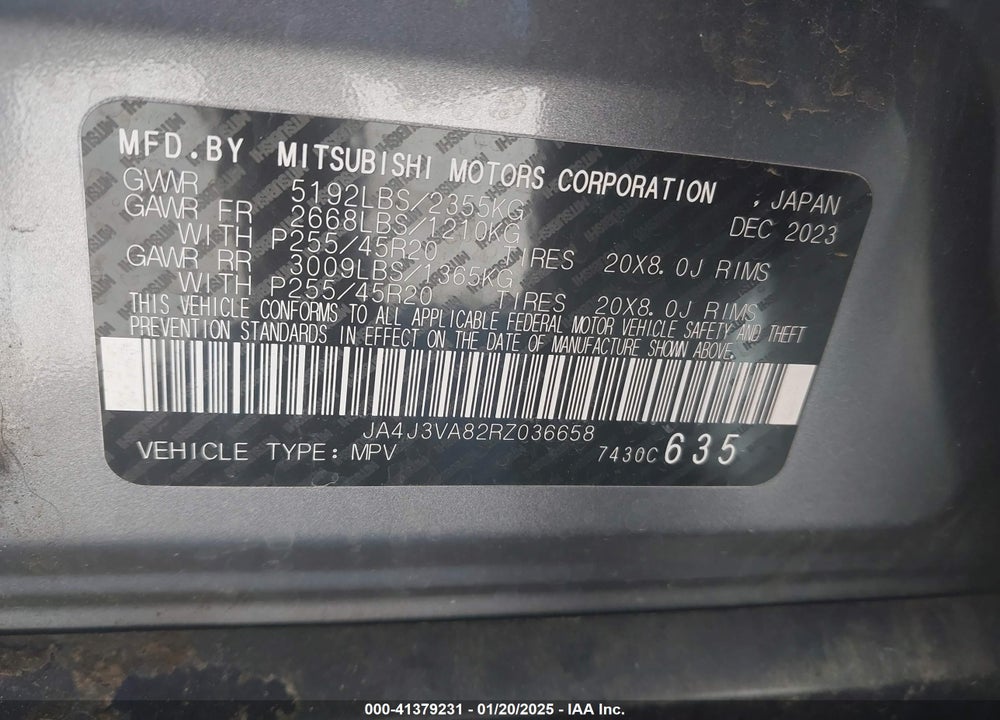 2024 MITSUBISHI OUTLANDER SE/SE BLACK EDITION/SE BLACK EDITION W/PANO ROOF S-AWC VIN: JA4J3VA82RZ036658